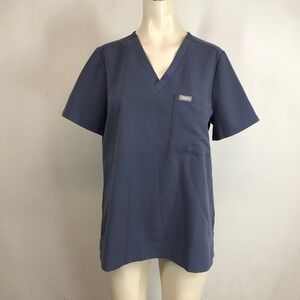 FIGS Technical Collection Scrub Top V Neck Short Sleeve Blue Women's M
